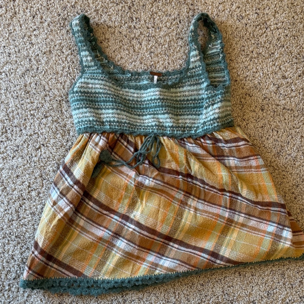 Free People Plaid Tank Top with Teal Knit